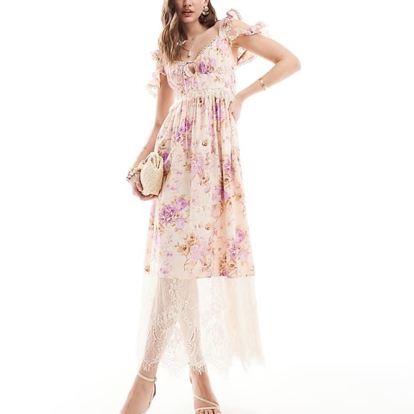 NWT ASOS Design Pintuck Slip Midi Dress With Lace Sz 4 - Picture 3 of 10